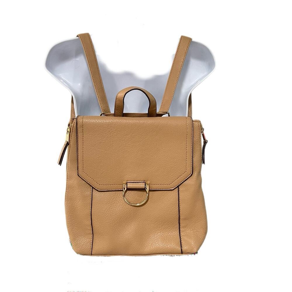 Kelly & Katie Backpack Purse Non Leather Zip Pockets Handle Beige Minimalist NEW